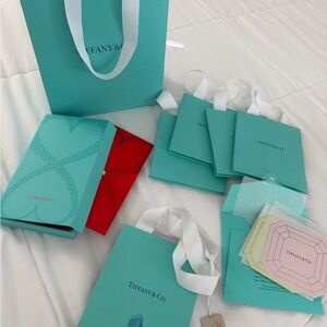 Tiffany & Co. Blue Gift Bags with Silver Tag, envelopes and coasters